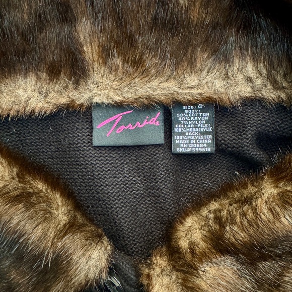 Torrid Black Cardigan with Faux Fur Collar - Picture 2 of 4